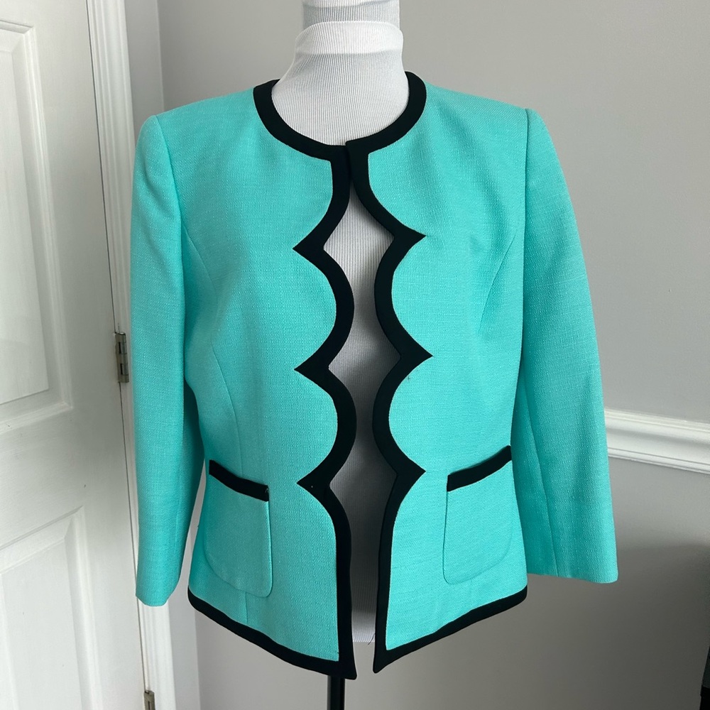 Kasper Turquoise Blazer with Black Accents